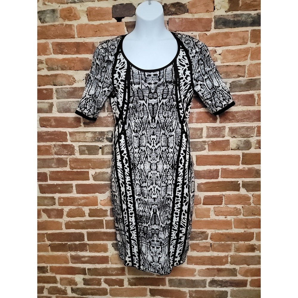 Laundry by Shelli Segal Sheath Dress Womens Black White Snake Print Scoop Neck